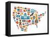 America Map With Many Icons-Marish-Framed Stretched Canvas