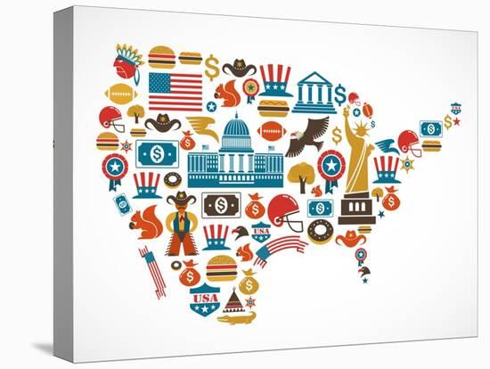 America Map With Many Icons-Marish-Stretched Canvas