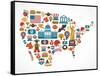 America Map With Many Icons-Marish-Framed Stretched Canvas