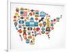 America Map With Many Icons-Marish-Framed Art Print