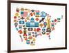 America Map With Many Icons-Marish-Framed Art Print