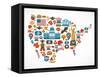 America Map With Many Icons-Marish-Framed Stretched Canvas