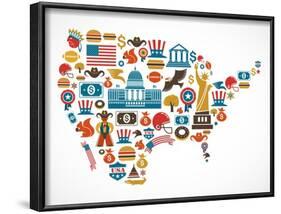 America Map With Many Icons-Marish-Framed Art Print