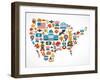 America Map With Many Icons-Marish-Framed Art Print