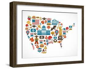 America Map With Many Icons-Marish-Framed Art Print