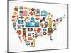 America Map With Many Icons-Marish-Mounted Art Print