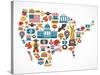 America Map With Many Icons-Marish-Stretched Canvas