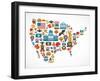 America Map With Many Icons-Marish-Framed Art Print