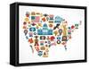 America Map With Many Icons-Marish-Framed Stretched Canvas