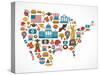 America Map With Many Icons-Marish-Stretched Canvas