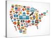 America Map With Many Icons-Marish-Stretched Canvas