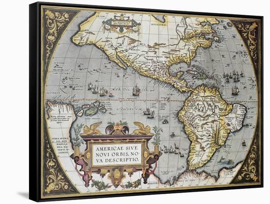 America Old Map, From Theatrum Orbis Terrarum, The First Atlas In The World-marzolino-Framed Stretched Canvas