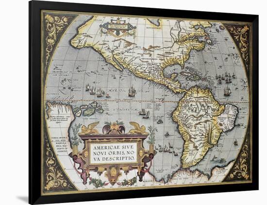 America Old Map, From Theatrum Orbis Terrarum, The First Atlas In The World-marzolino-Framed Art Print