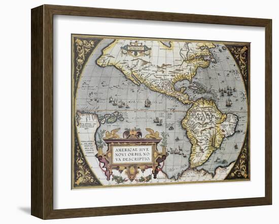 America Old Map, From Theatrum Orbis Terrarum, The First Atlas In The World-marzolino-Framed Art Print