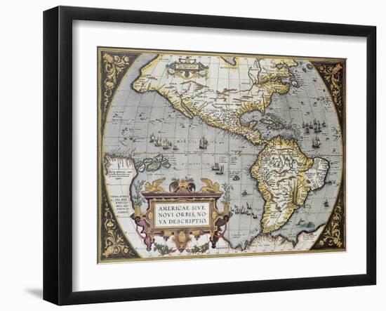 America Old Map, From Theatrum Orbis Terrarum, The First Atlas In The World-marzolino-Framed Art Print