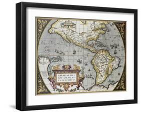 America Old Map, From Theatrum Orbis Terrarum, The First Atlas In The World-marzolino-Framed Art Print