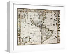 America Old Map With Greenland Insert Map. Created By John Speed. Published In London, 1627-marzolino-Framed Art Print