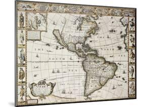 America Old Map With Greenland Insert Map. Created By John Speed. Published In London, 1627-marzolino-Mounted Art Print