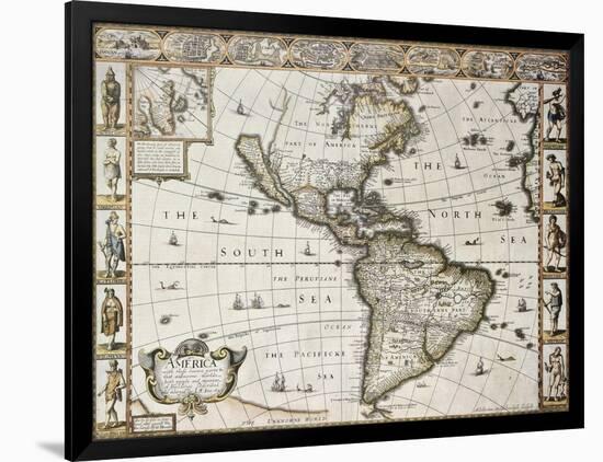 America Old Map With Greenland Insert Map. Created By John Speed. Published In London, 1627-marzolino-Framed Art Print