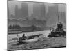 America's Cup Contender Sceptre Being Towed Up the East River-null-Mounted Photographic Print