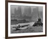 America's Cup Contender Sceptre Being Towed Up the East River-null-Framed Photographic Print