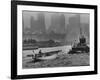 America's Cup Contender Sceptre Being Towed Up the East River-null-Framed Photographic Print