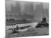 America's Cup Contender Sceptre Being Towed Up the East River-null-Mounted Photographic Print