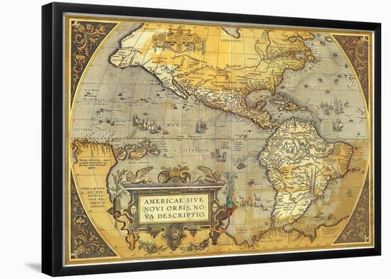 Americae Sive Nova Orbis, Bo Va Descrito- Antique Map Of The Americas-null-Framed Poster