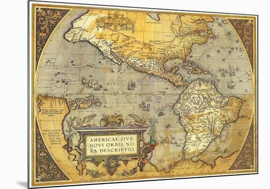 Americae Sive Nova Orbis, Bo Va Descrito- Antique Map Of The Americas-null-Mounted Poster