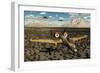 American A-10 Thunderbolts Flying in Formation over a Desert Landscape-null-Framed Premium Giclee Print