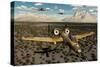 American A-10 Thunderbolts Flying in Formation over a Desert Landscape-null-Stretched Canvas