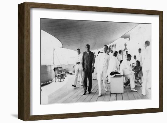 American Actor and Film Director Douglas Fairbanks, Sr on Board HMS Malaya, Venice, Italy 1938-null-Framed Giclee Print
