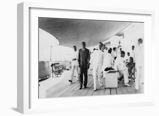 American Actor and Film Director Douglas Fairbanks, Sr on Board HMS Malaya, Venice, Italy 1938-null-Framed Giclee Print