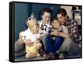 American actor Robert Mitchum woith his wife Dorothy and their sons Jim and Christopher 1947-null-Framed Stretched Canvas