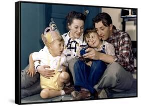 American actor Robert Mitchum woith his wife Dorothy and their sons Jim and Christopher 1947-null-Framed Stretched Canvas