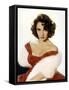 American Actress Elizabeth Taylor with a Red Dress and a Fur Stole C. 1959-null-Framed Stretched Canvas