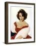 American Actress Elizabeth Taylor with a Red Dress and a Fur Stole C. 1959-null-Framed Photo