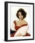 American Actress Elizabeth Taylor with a Red Dress and a Fur Stole C. 1959-null-Framed Photo