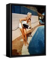 American Actress Jayne Mansfield with a Bottle of Champagne, Near a Swimming Pool, 1956-1957-null-Framed Stretched Canvas