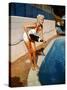 American Actress Jayne Mansfield with a Bottle of Champagne, Near a Swimming Pool, 1956-1957-null-Stretched Canvas