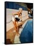 American Actress Jayne Mansfield with a Bottle of Champagne, Near a Swimming Pool, 1956-1957-null-Framed Stretched Canvas