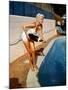 American Actress Jayne Mansfield with a Bottle of Champagne, Near a Swimming Pool, 1956-1957-null-Mounted Photo