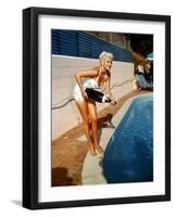 American Actress Jayne Mansfield with a Bottle of Champagne, Near a Swimming Pool, 1956-1957-null-Framed Photo