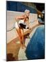 American Actress Jayne Mansfield with a Bottle of Champagne, Near a Swimming Pool, 1956-1957-null-Mounted Photo