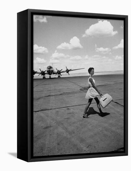 American Airline Hostess Crossing Field on Way to Jobs as a Model and Sales Clerk at Neiman Marcus-Lisa Larsen-Framed Stretched Canvas