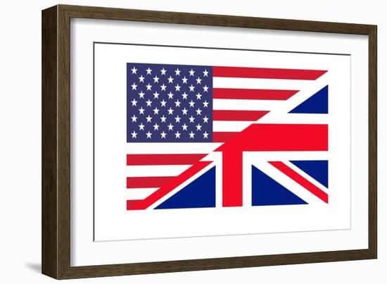 American And British Flags Joined Together, Isolated On White Background-Speedfighter-Framed Premium Giclee Print