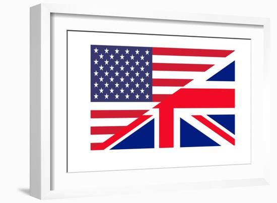 American And British Flags Joined Together, Isolated On White Background-Speedfighter-Framed Premium Giclee Print