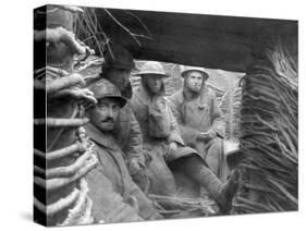 American and French Troops in a Trench at the Front, 1917-1918-null-Stretched Canvas