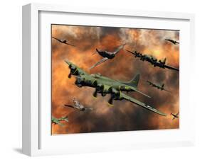 American and German Aircraft Battle it Out in the Skies During WWII-Stocktrek Images-Framed Photographic Print