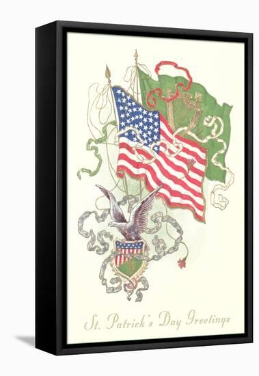 American and Irish Flags, St. Patrick's Day-null-Framed Stretched Canvas